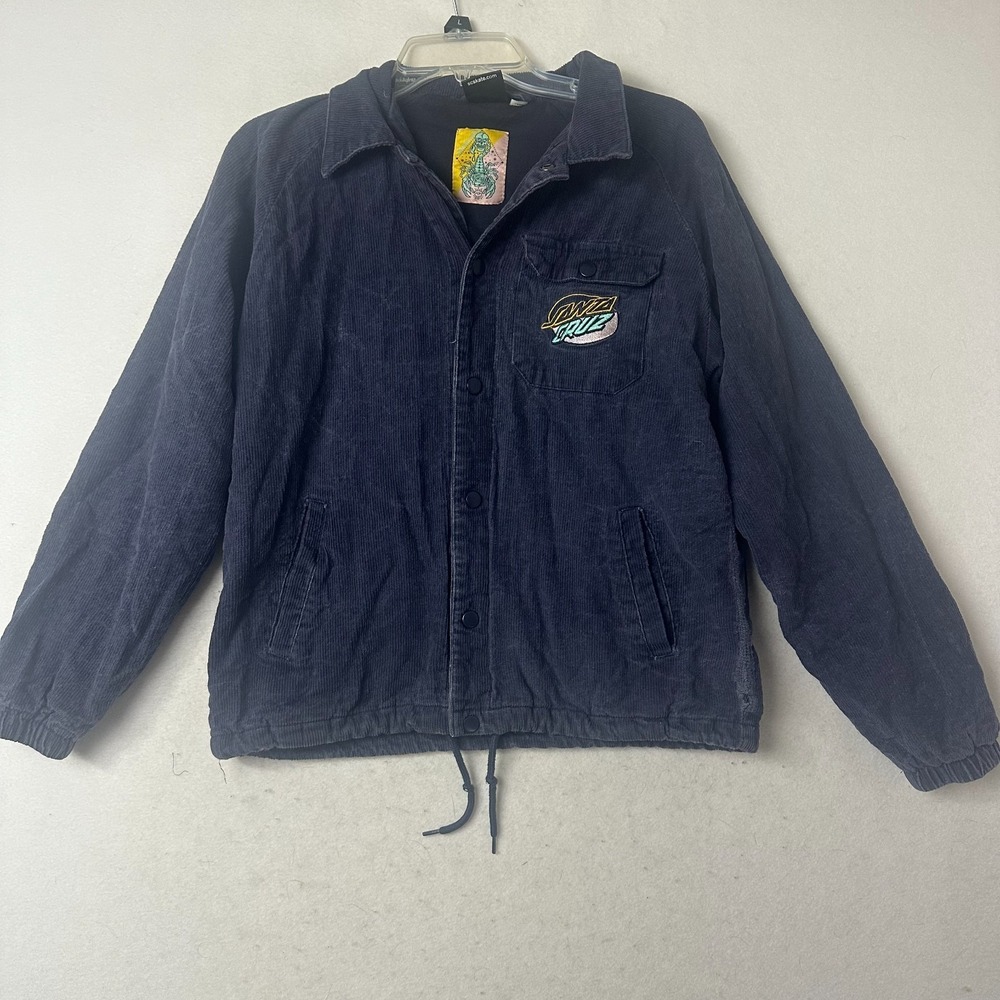 Santa Cruz Skateboards Navy Blue Corduroy Coaches Jacket Mens Small Skate Skull